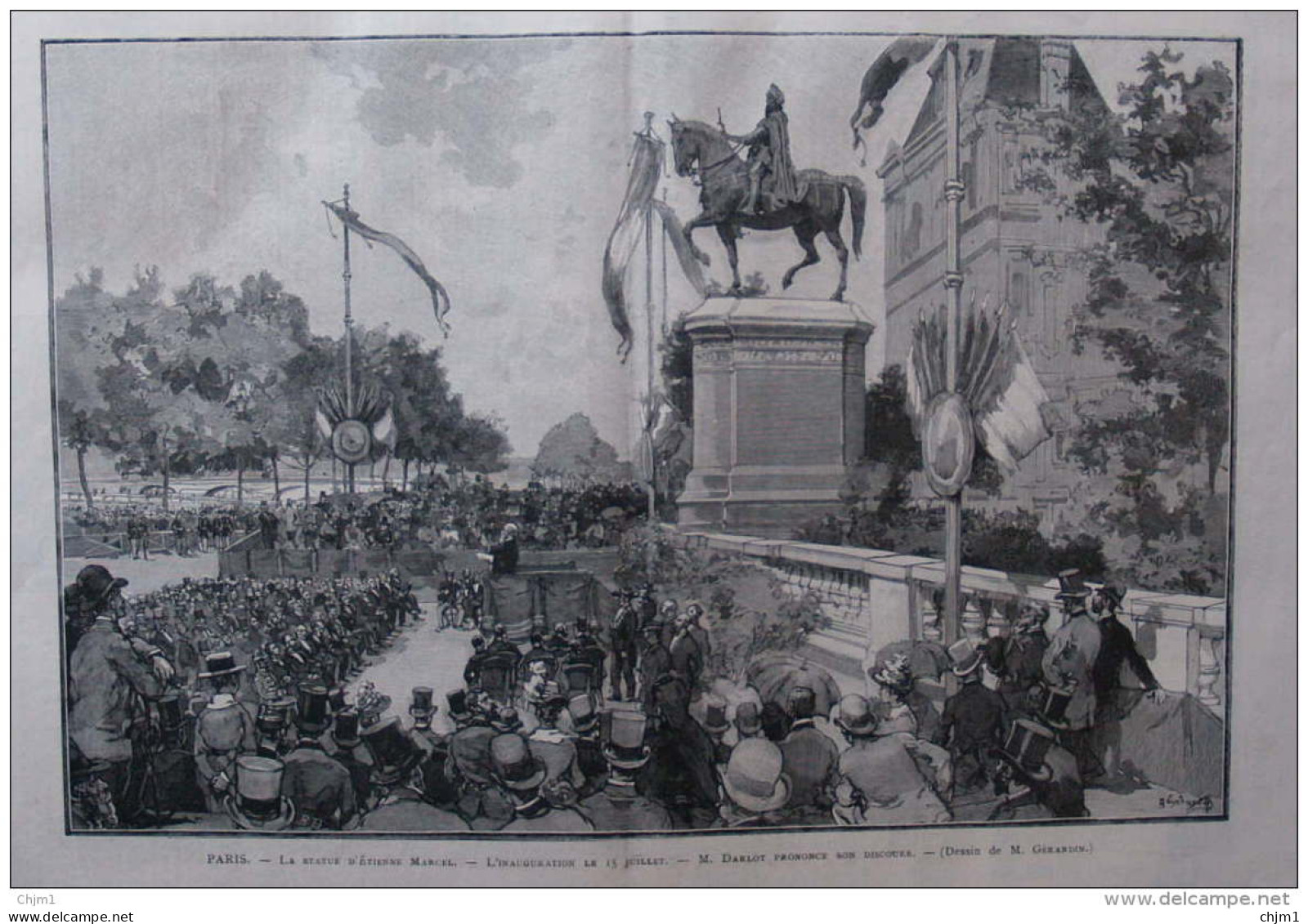 Paris - La Statue D'Étienne Marcel - L'inauguration - Page Original 1888 - Historical Documents