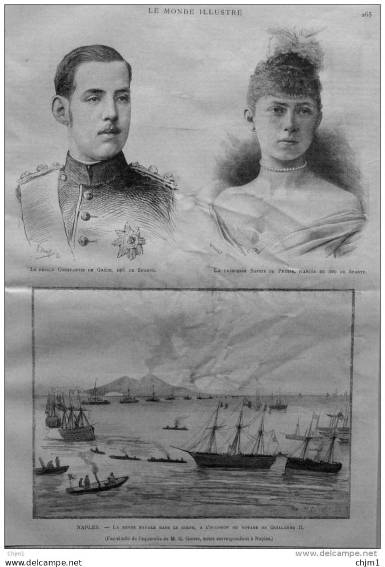 Le Prince Constantin De Grece - La Princesse Sophie De Prusse - Naples - Page Original - 1888 - Historical Documents