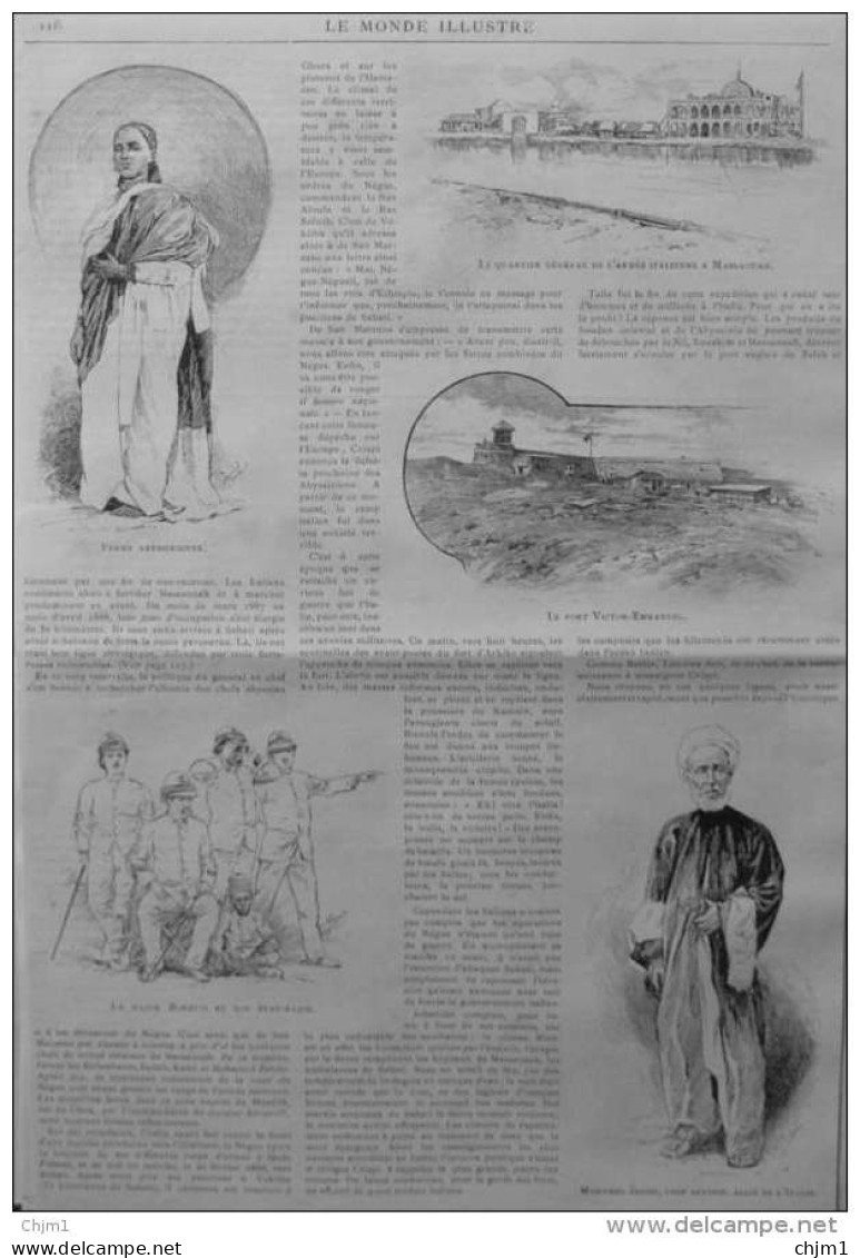 Mohamed Zebibi, Chef Abyssin - Le Quartier Général De L'armée Italienne à Massouah - Page Original 1888 - Historical Documents