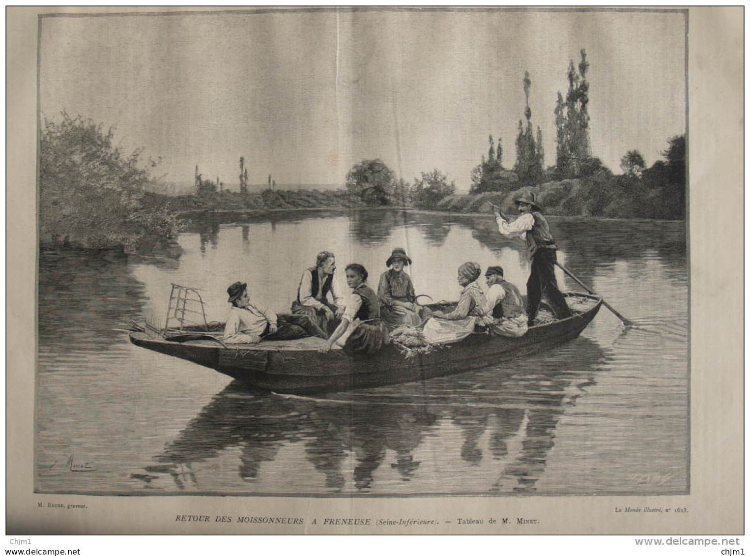 Retour Des Moissonneurs à Freneuse -tableau De M. Minet - Page Original 1888 - Historische Documenten