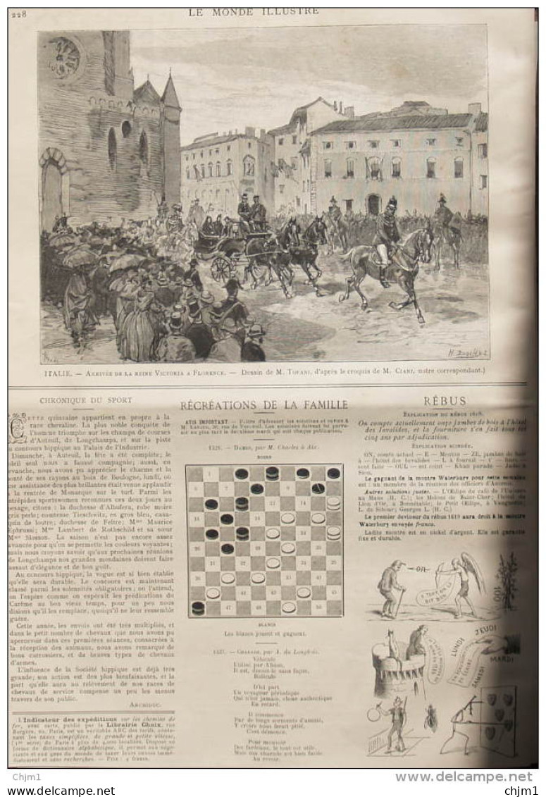 Italie - Arrivée De La Reine Victoria à Florence - Page Original 1888 - Historical Documents