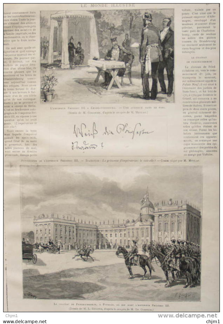 La Mort De L'empéreur  Frédéric III - Le Château De Friedrichskron à Potsdam - Page Original 1888 - 2 - Historical Documents