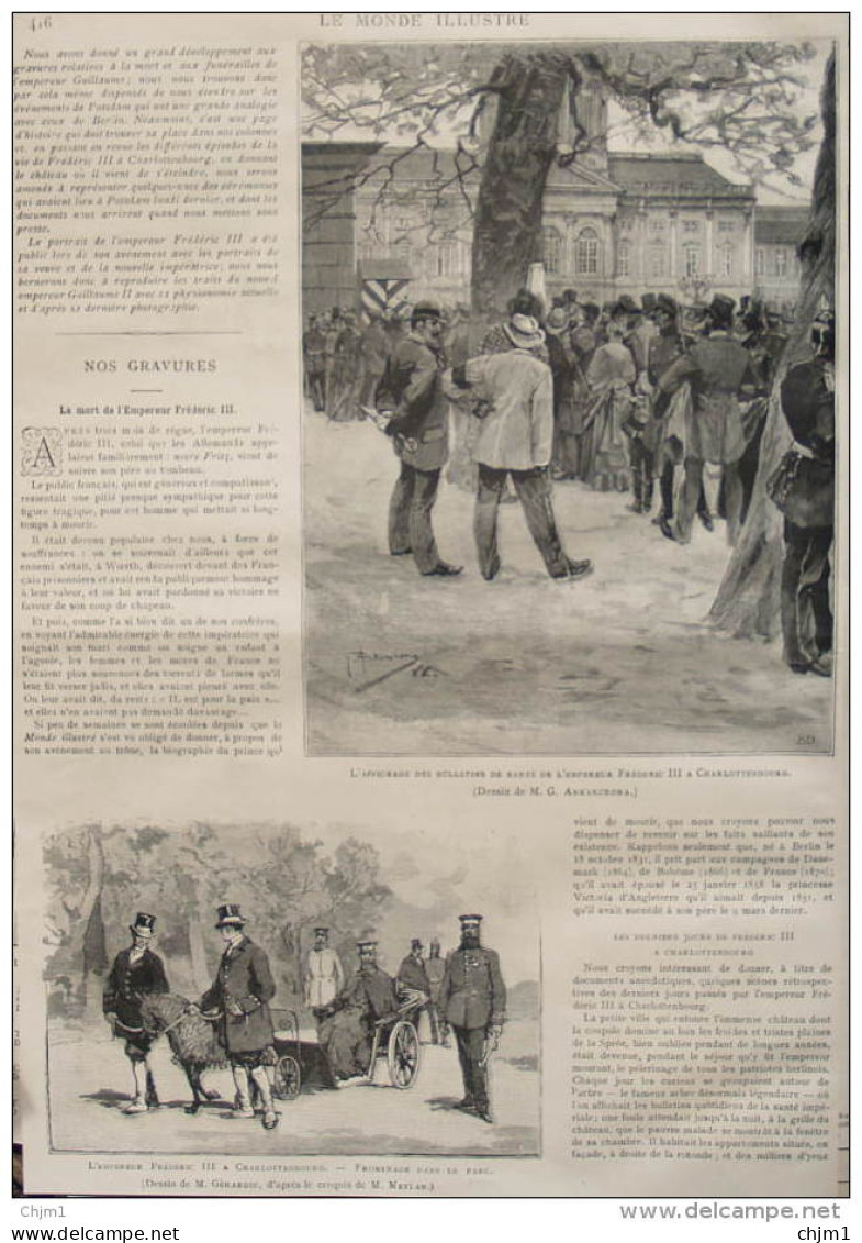 La Mort De L'empéreur  Frédéric III à Charlottenburg, Promenade Dans Le Parc - Page Original 1888 - 1 - Historical Documents