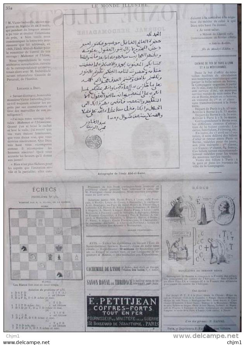Autographe De L'émir Abd-el-Kader - Rebus - Page Original 1888 - Historische Documenten