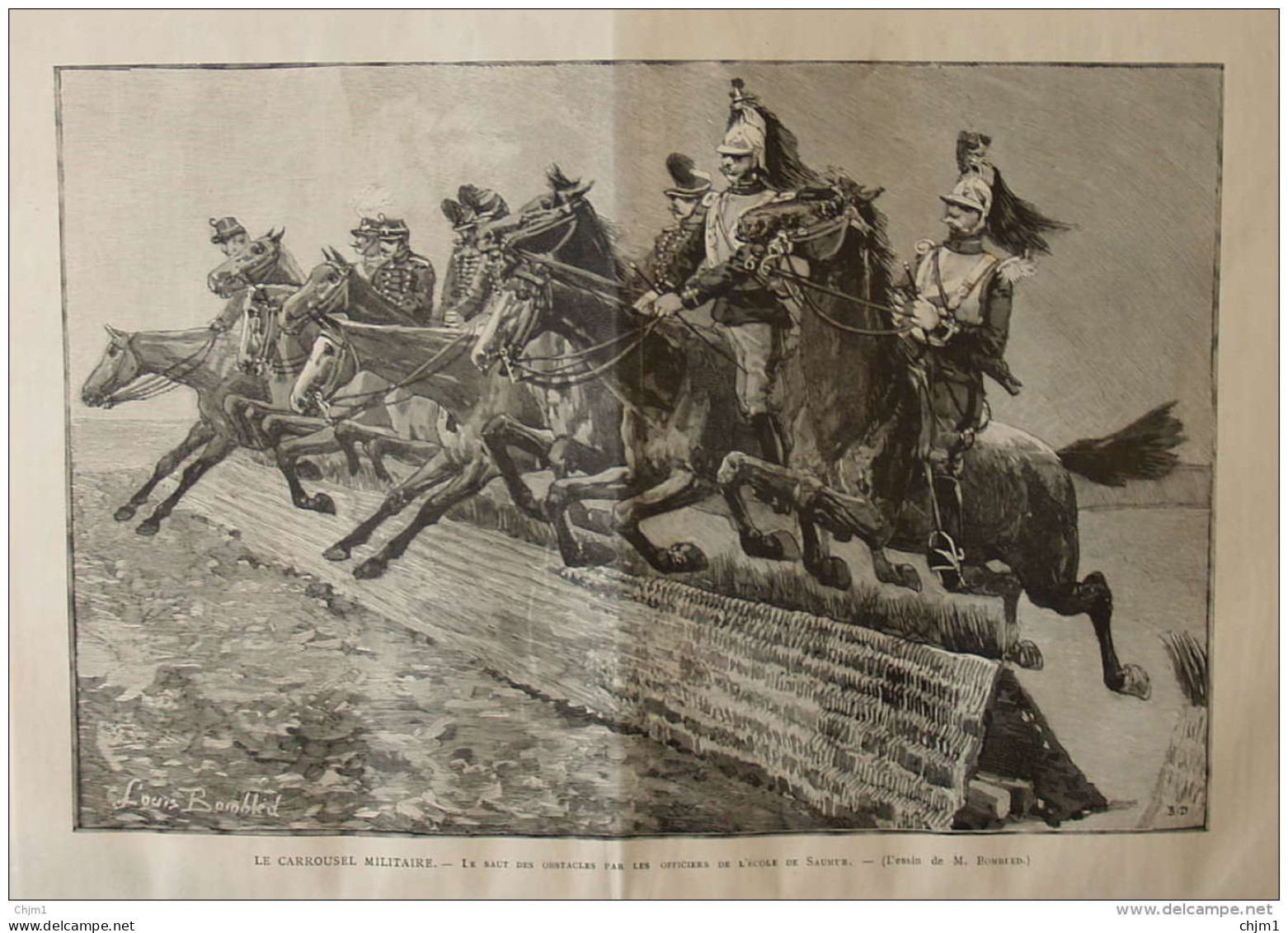 Le Carrousel Militaire - Le Saut Des Obstacles Par Les Officiers De L'école De Saumur - Page Original 1888 - Historical Documents