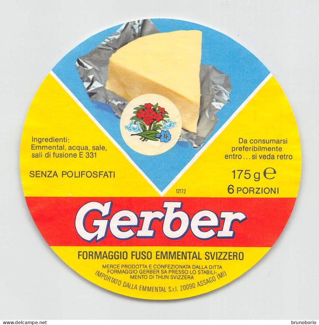 00114 "GERBER - FORMAGGIO FUSO EMMENTAL SVIZZERO - CONFEZIONE NR 6 PORZIONI"  ETICH. ORIG - Cheese