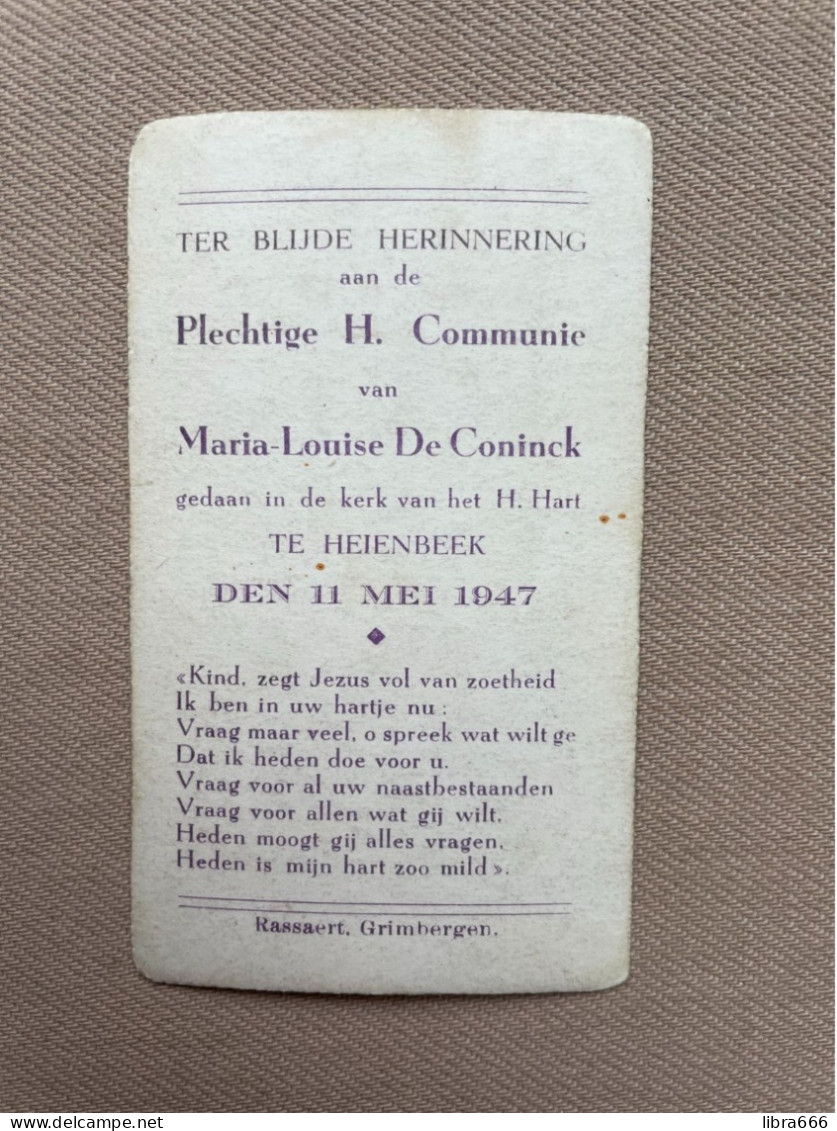 Communie - DE CONINCK Maria Louise - 1947 - H. Hart - HEIENBEEK - Comunión Y Confirmación