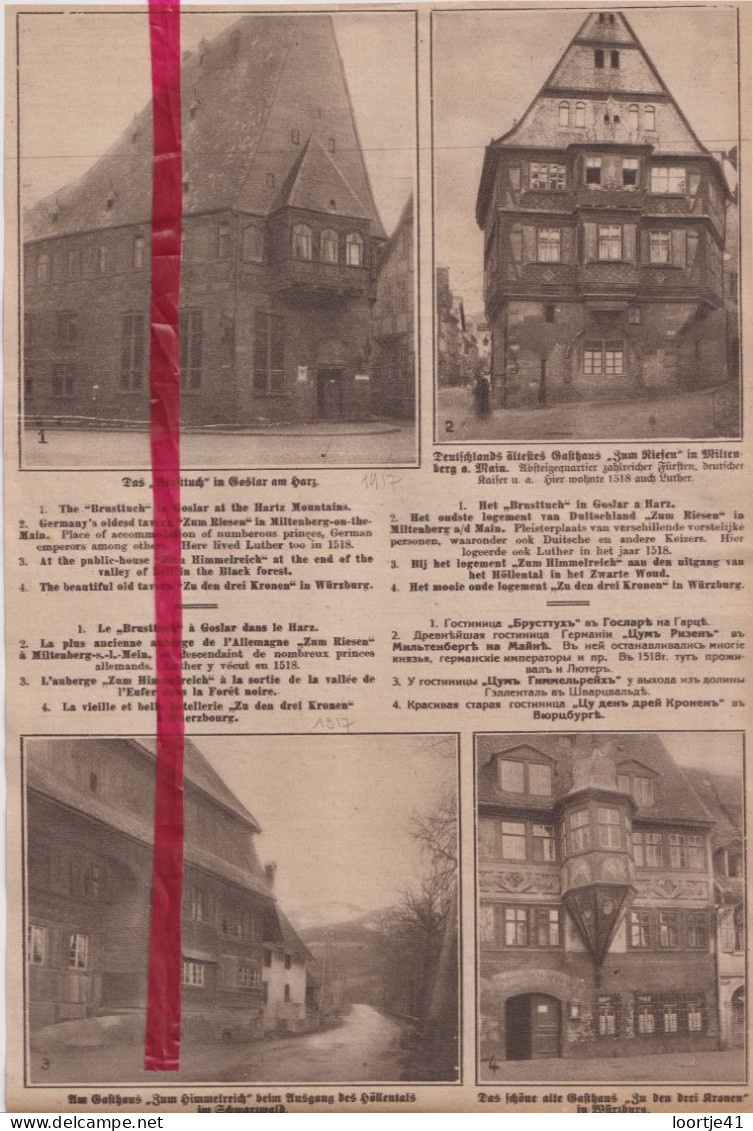 Hotels In Goslar, Miltenberg, Würzburg - Orig. Knipsel Coupure Tijdschrift Magazine - 1917 - Non Classés