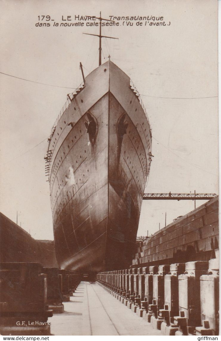 LE HAVRE TRANSATLANTIQUE DANS LA NOUVELLE CALE SECHE CPA GLACEE TBE - Hafen