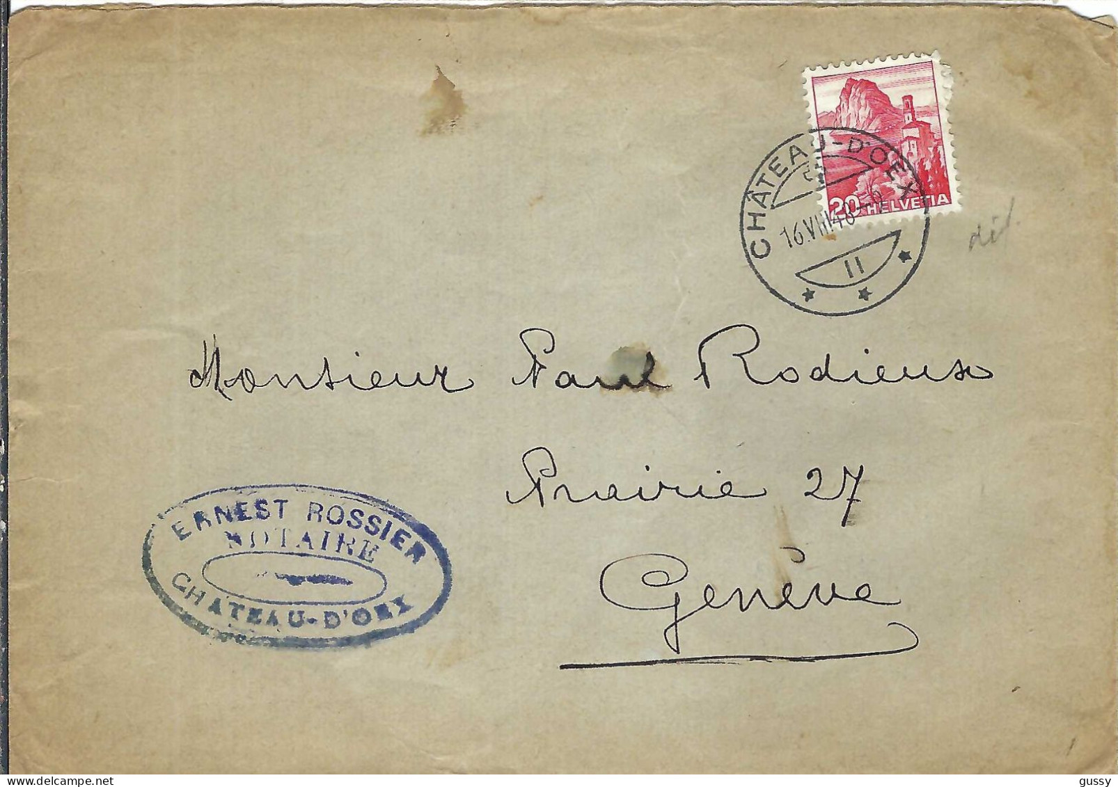 SUISSE 1948: LSC De Chateau D'Oex Pour Genève - Briefe U. Dokumente