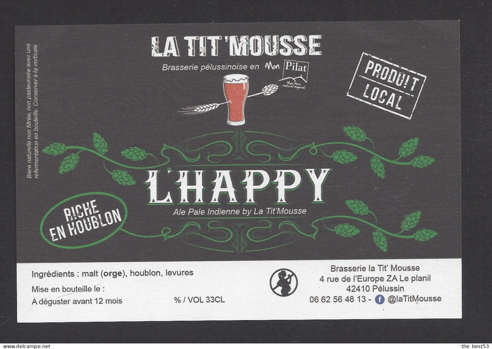 Etiquette De Bière API  -  L'Happy  -  Brasserie La Tit'Mousse  à  Pélussin  (42) - Beer