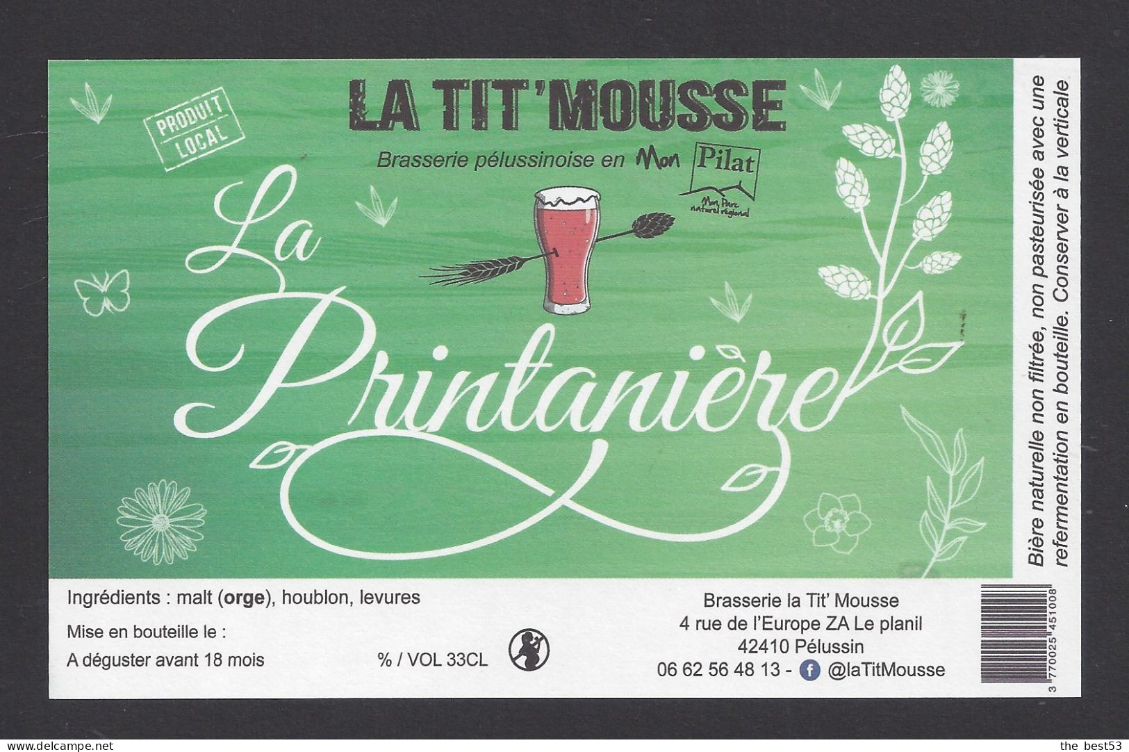 Etiquette De Bière Printanière  -  Brasserie La Tit'Mousse  à  Pélussin  (42) - Cerveza