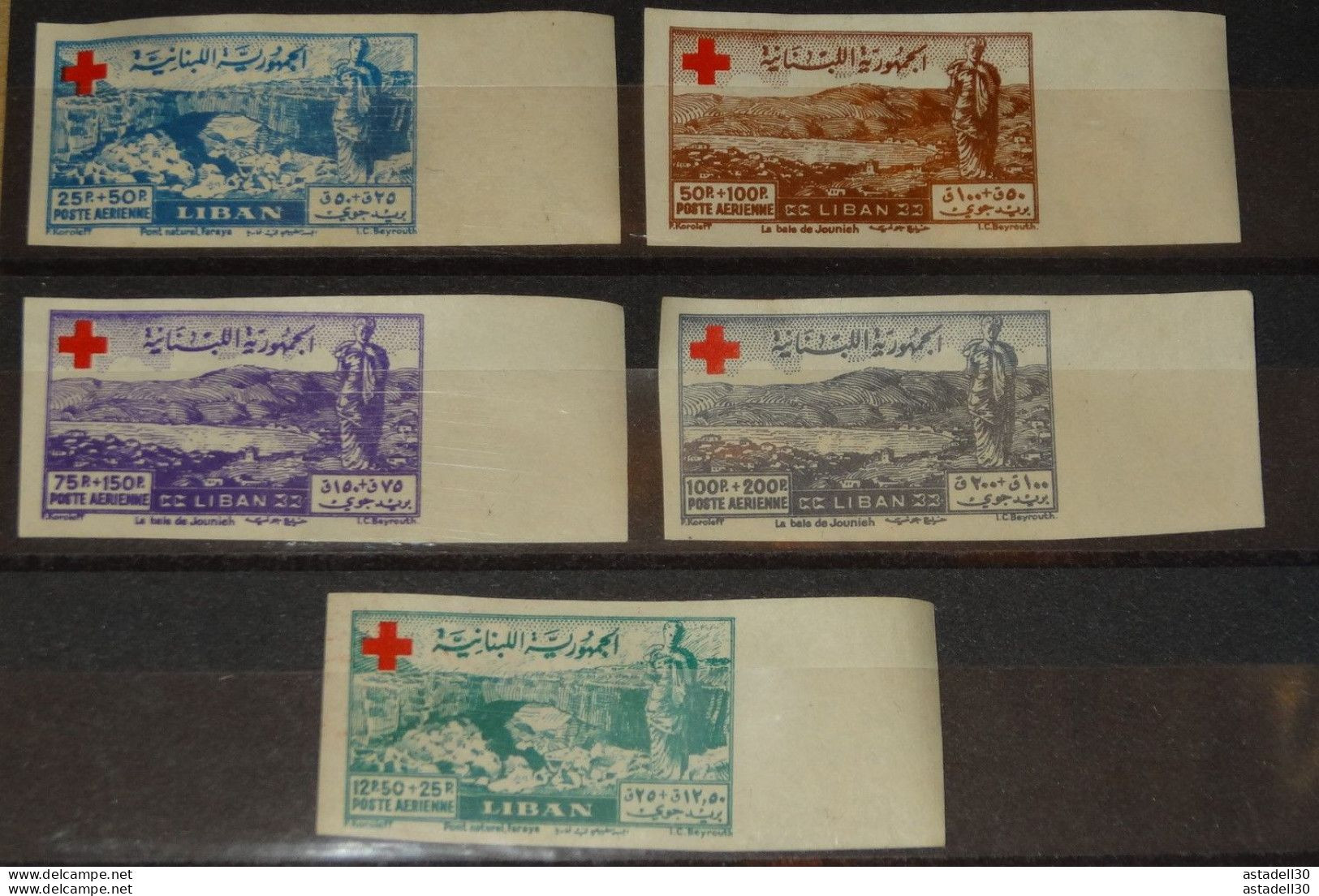 LEBANON - LIBAN, Série 1947 Airmail - Red Cross Fund , ND, Non Dentelée, SANS GOMME ................ CL1-14-9 - Libanon