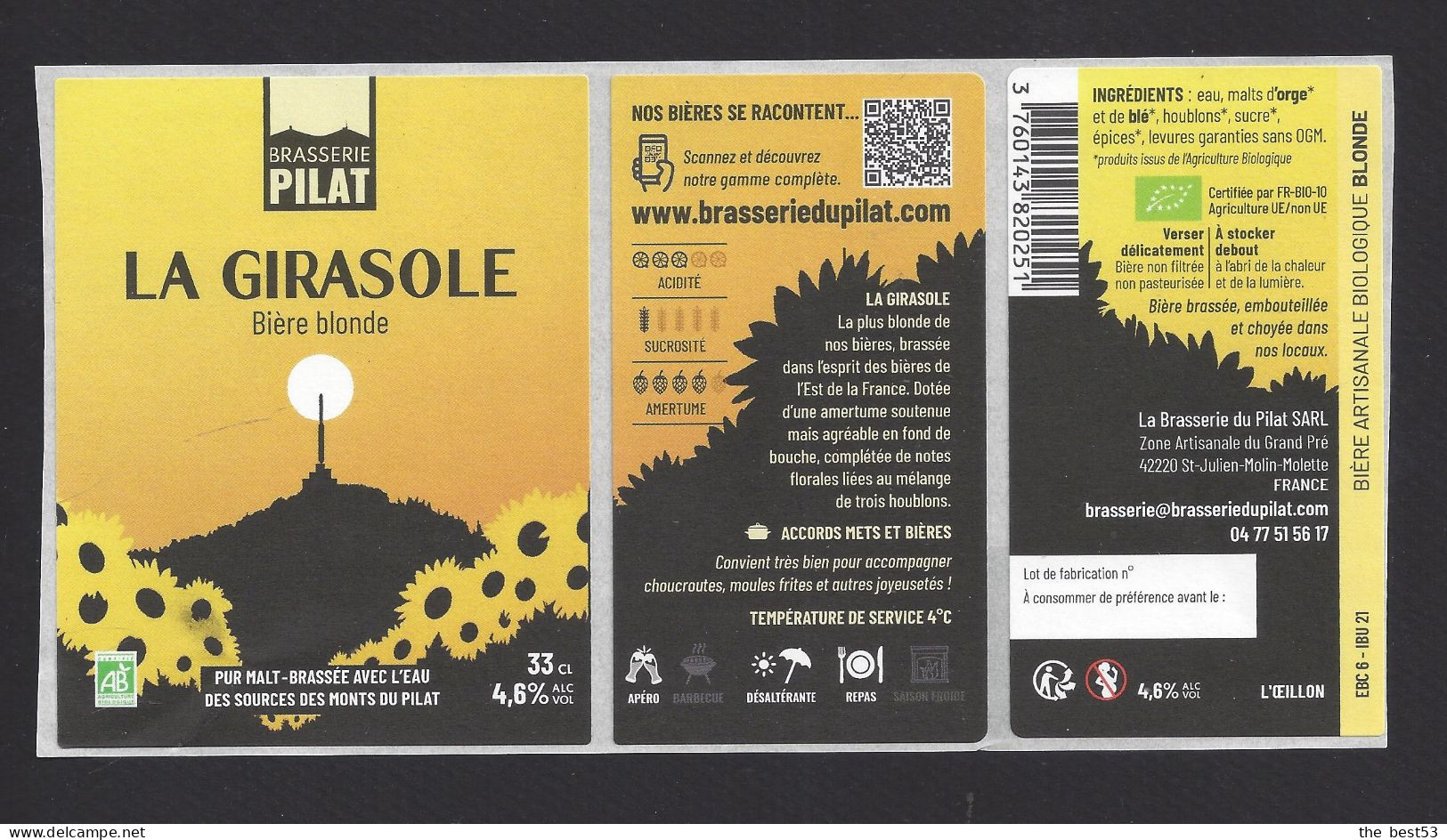 Etiquette De Bière Blonde  -  La Girasole  -  Brasserie Du Pilat  è  Saint Julien Molin Molette  (42) - Beer