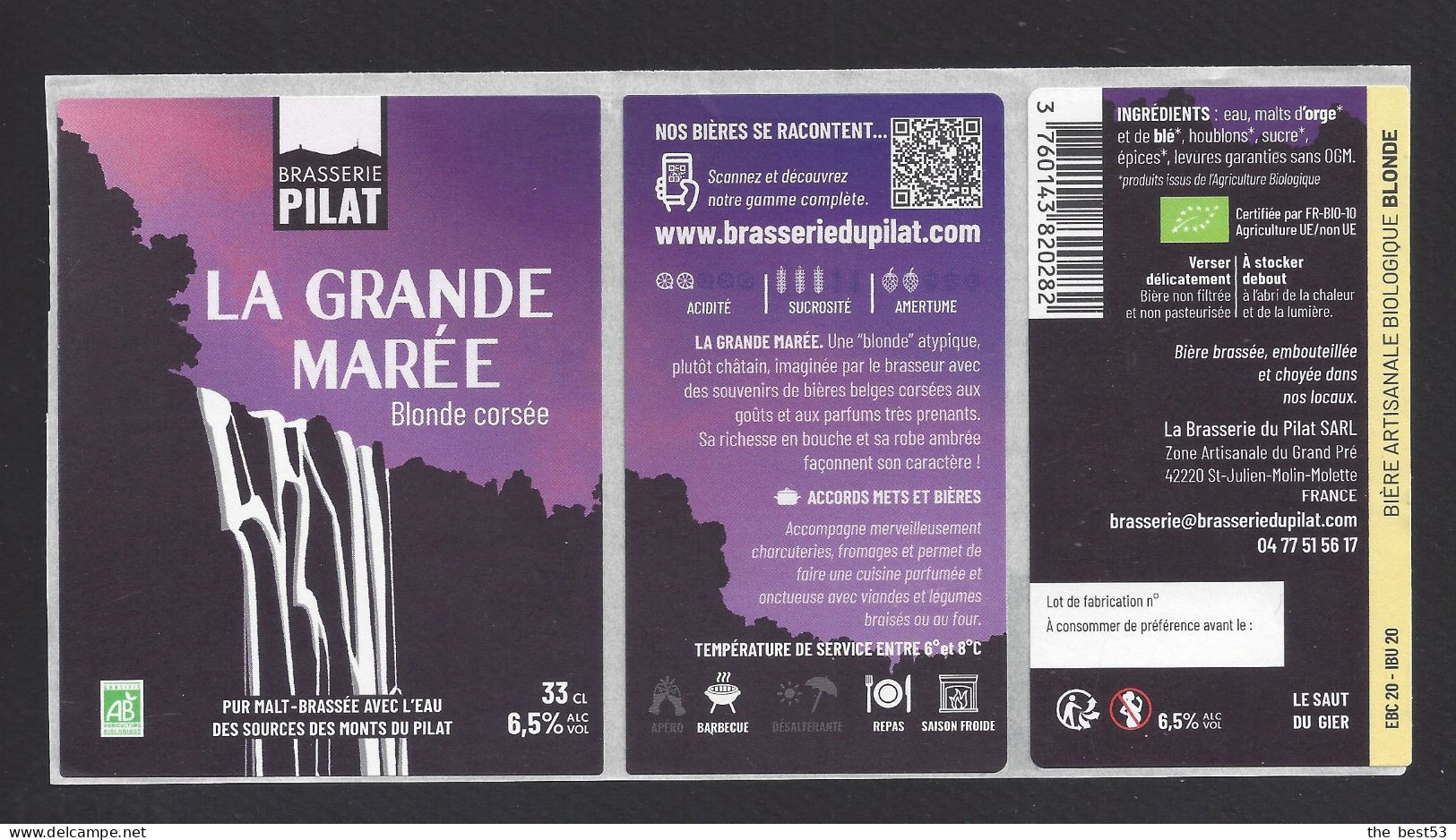 Etiquette De Bière Blonde Corsée  -  La Grande Marée   -  Brasserie Du Pilat  è  Saint Julien Molin Molette  (42) - Bier