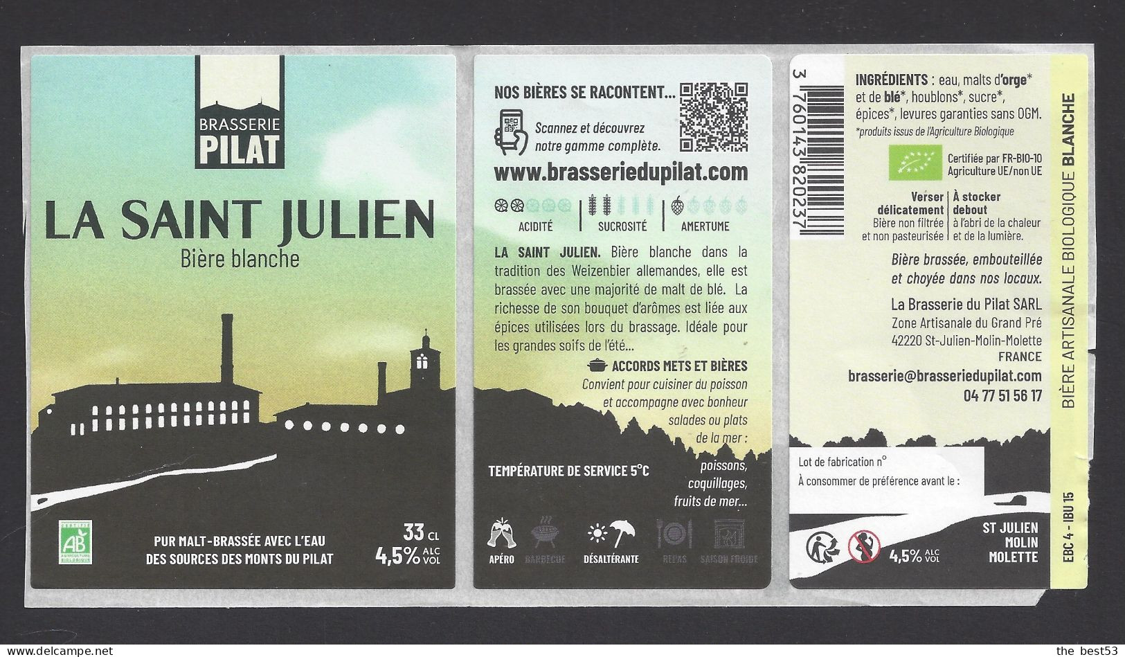 Etiquette De Bière Blanche  -  La Saint Julien   -  Brasserie Du Pilat  è  Saint Julien Molin Molette  (42) - Bière
