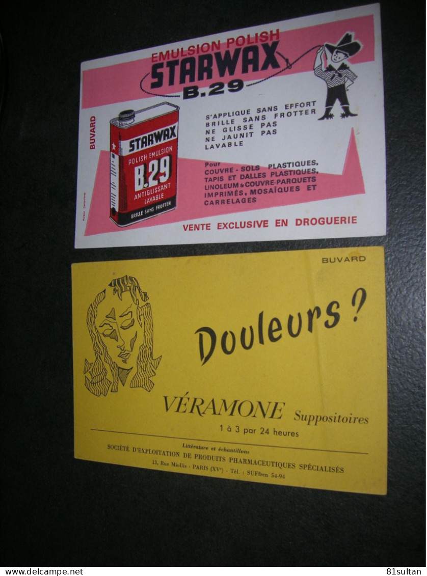 2 Buvard Polish Starwax Cowboy Et Douleurs Veramone Pharmacie ( Plis ) - Autres & Non Classés