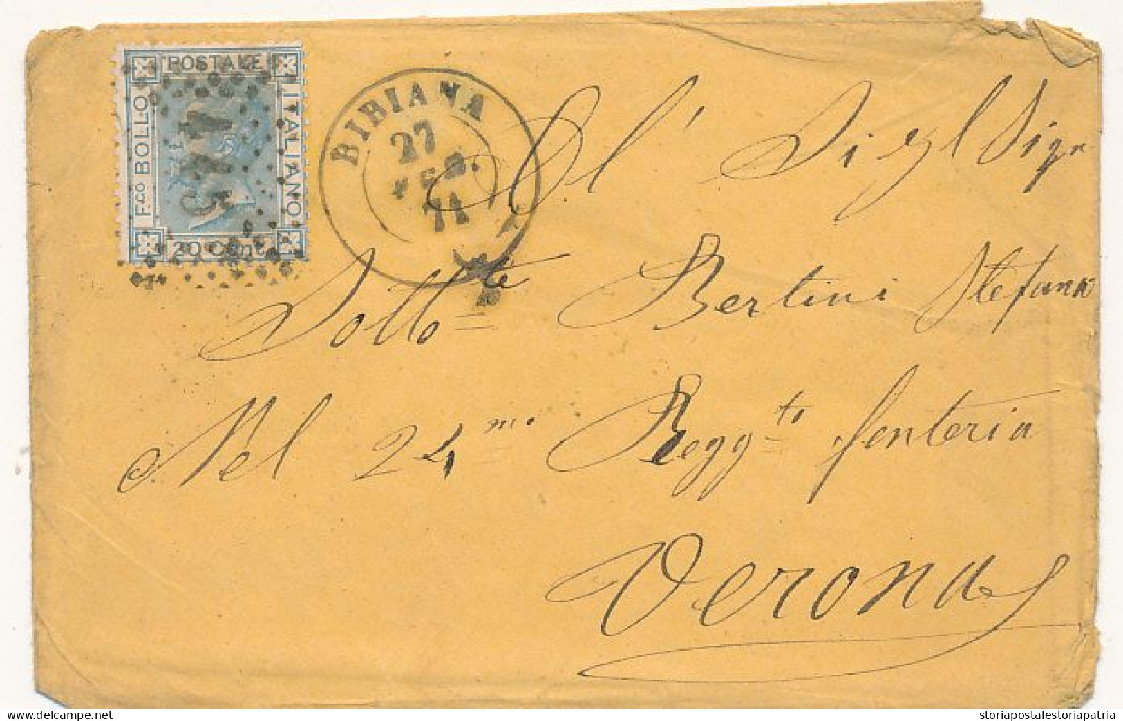 1871 BIBIANA DOPPIO CERCHIO + NUMERALE A PUNTI - Storia Postale