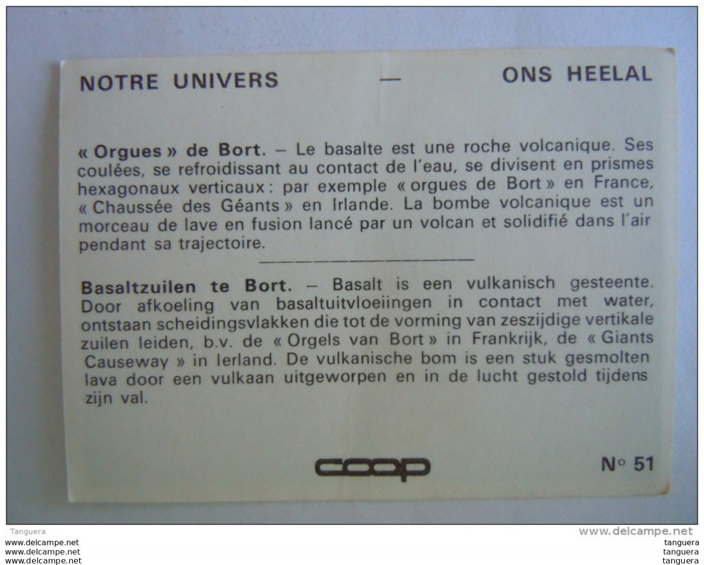 Chromo Chocolat Coop Notre Univers N° 51 Orgues De Bort Bazaltzuilen Te Bort - Otros & Sin Clasificación