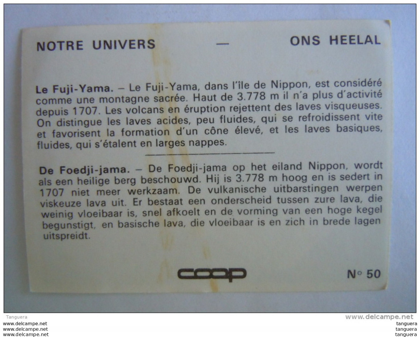 Chromo Chocolat Coop Notre Univers N° 50 Le Fuji-Yama De Foedji-jama - Other & Unclassified
