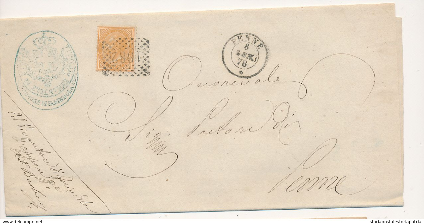 1876 PENNE DOPPIO CERCHIO + NUMERALE A PUNTI  DA FARINDOLA - Storia Postale