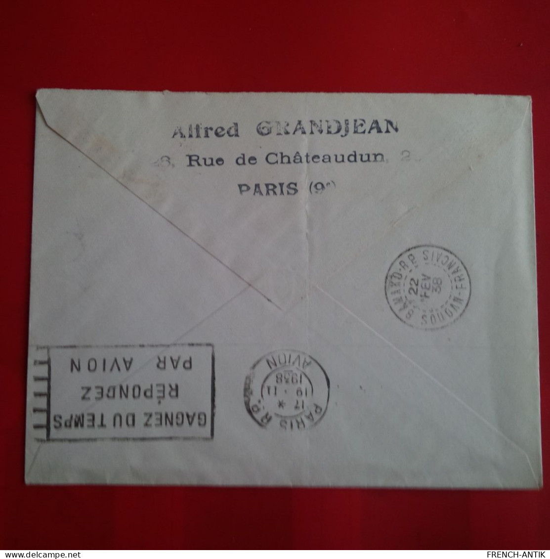 LETTRE PARIS POUR BAMAKO CACHET REGIE AIR AFRIQUE ALGER GAO BAMAKO 1938 PAR AVION - Otros & Sin Clasificación