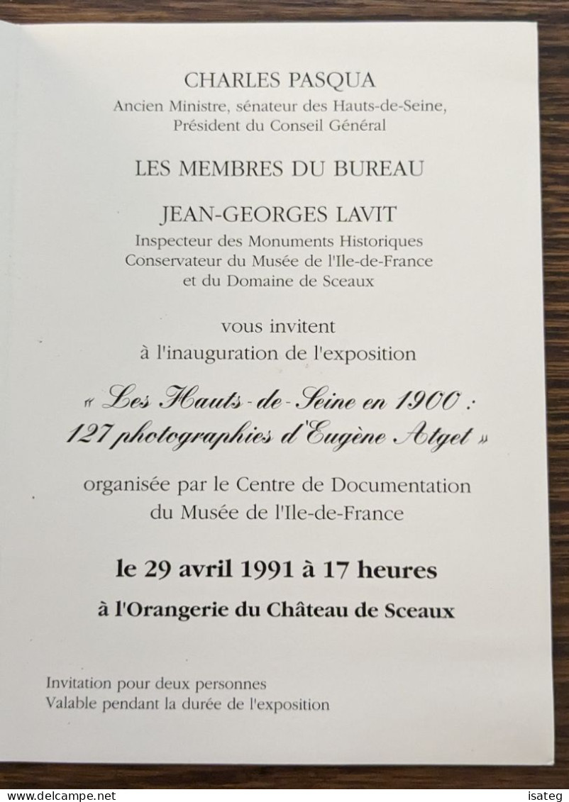 Carton D'invitation Charles Pasqua Exposition "les Hauts De Seine" En 1900 - Unclassified