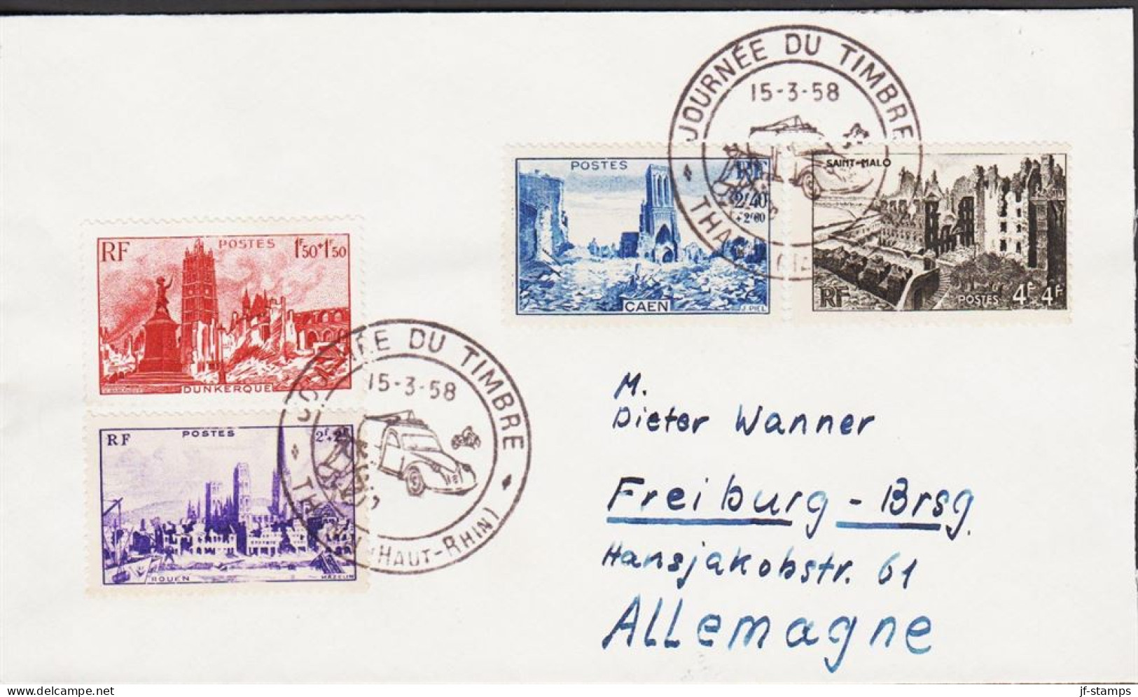 1945. REP. FRANCAISE. Complete Set Rebuilding Cities After WW2 On Small Cover With Specia... (Michel 736-739) - JF545769 - Cartas & Documentos