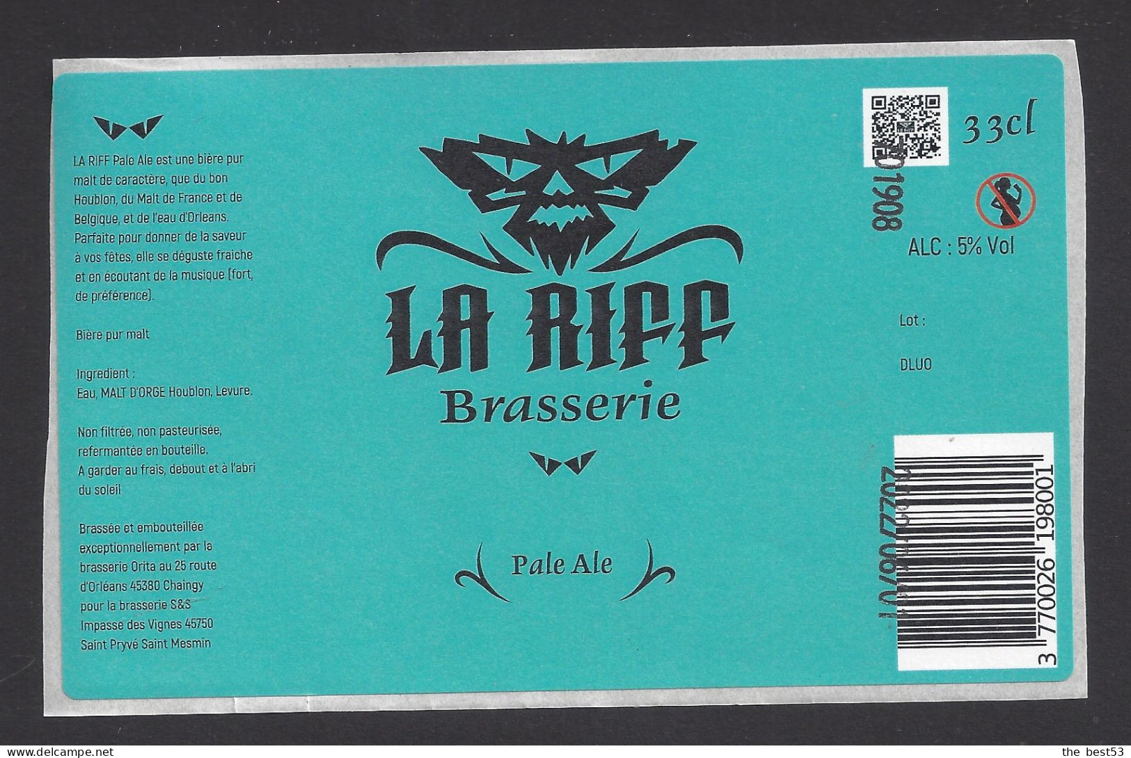 Etiquette De Bière Pale Ale  - Brasserie Orita à Chaingy  (45) Pour Brasserie La Riff à Saint Pryvé Saint Mesmin (45) - Bier