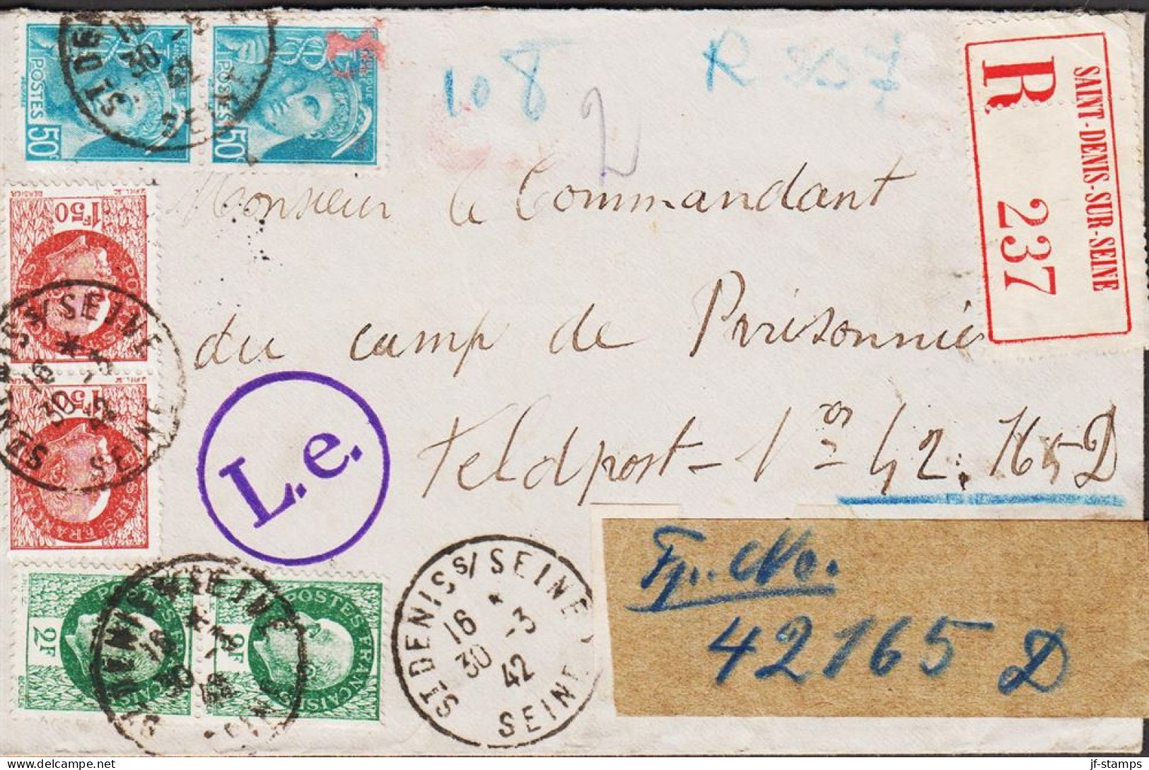 1943. REP. FRANCAISE. Pair 2 F + 1F50 Marschall Philippe Pétain + Pair 50 C On Very Interest... (Michel 525+) - JF545773 - Storia Postale