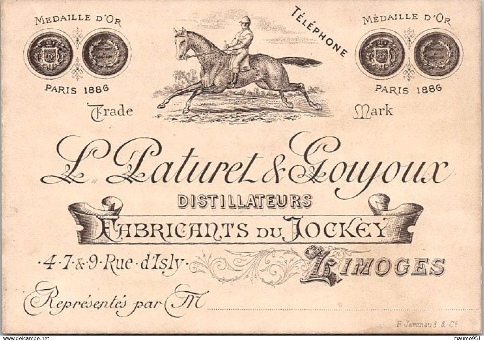 CARTE DE VISITE ET PUBLICIAIRE ANCIENNE - PATURET ET GOUYOUX DISTILLATEURS - LIMOGES - Advertising