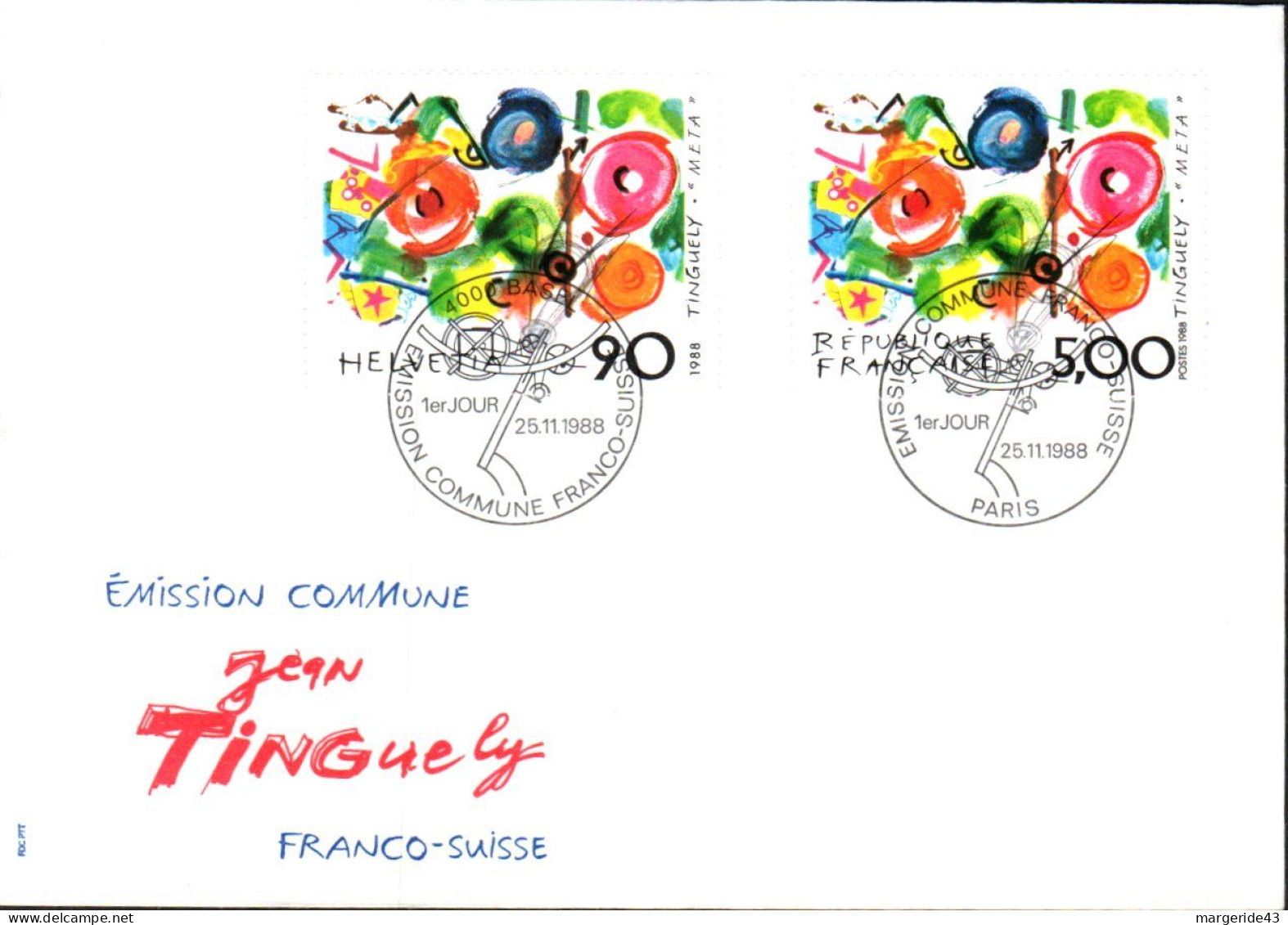 FDC FRANCE-SUISSE PEINTURE DE TINGUELY - Gemeinschaftsausgaben