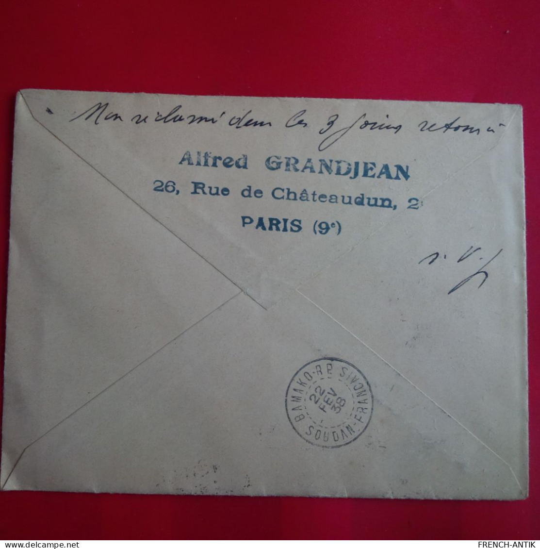 LETTRE PARIS POUR BAMAKO CACHET REGIE AIR AFRIQUE ALGER GAO BAMAKO 1938 PAR AVION - Sonstige & Ohne Zuordnung