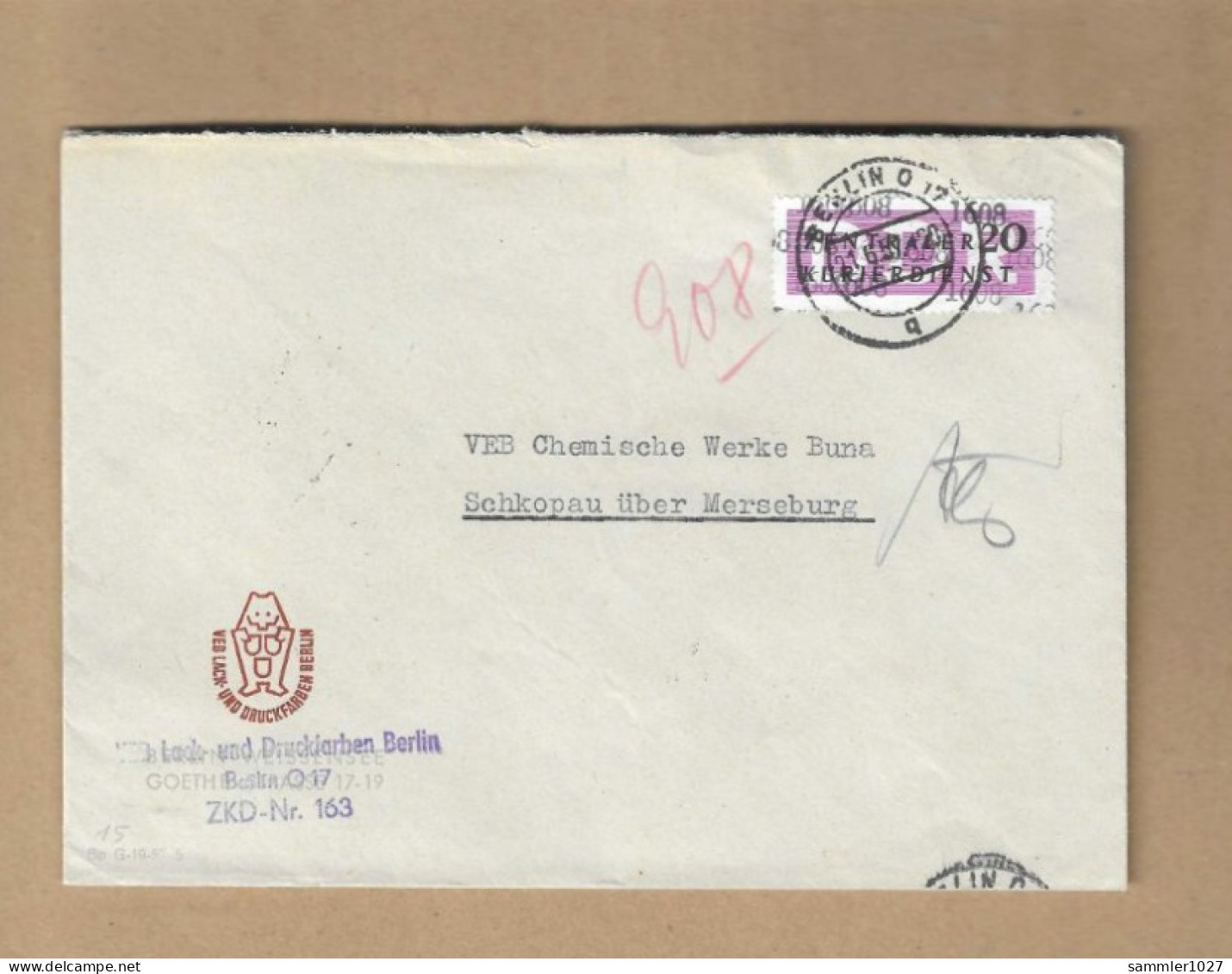 Los Vom 07.05 -  Dienst-Briefumschlag Aus Berlin Nach Schkopau  1957 - Briefe U. Dokumente