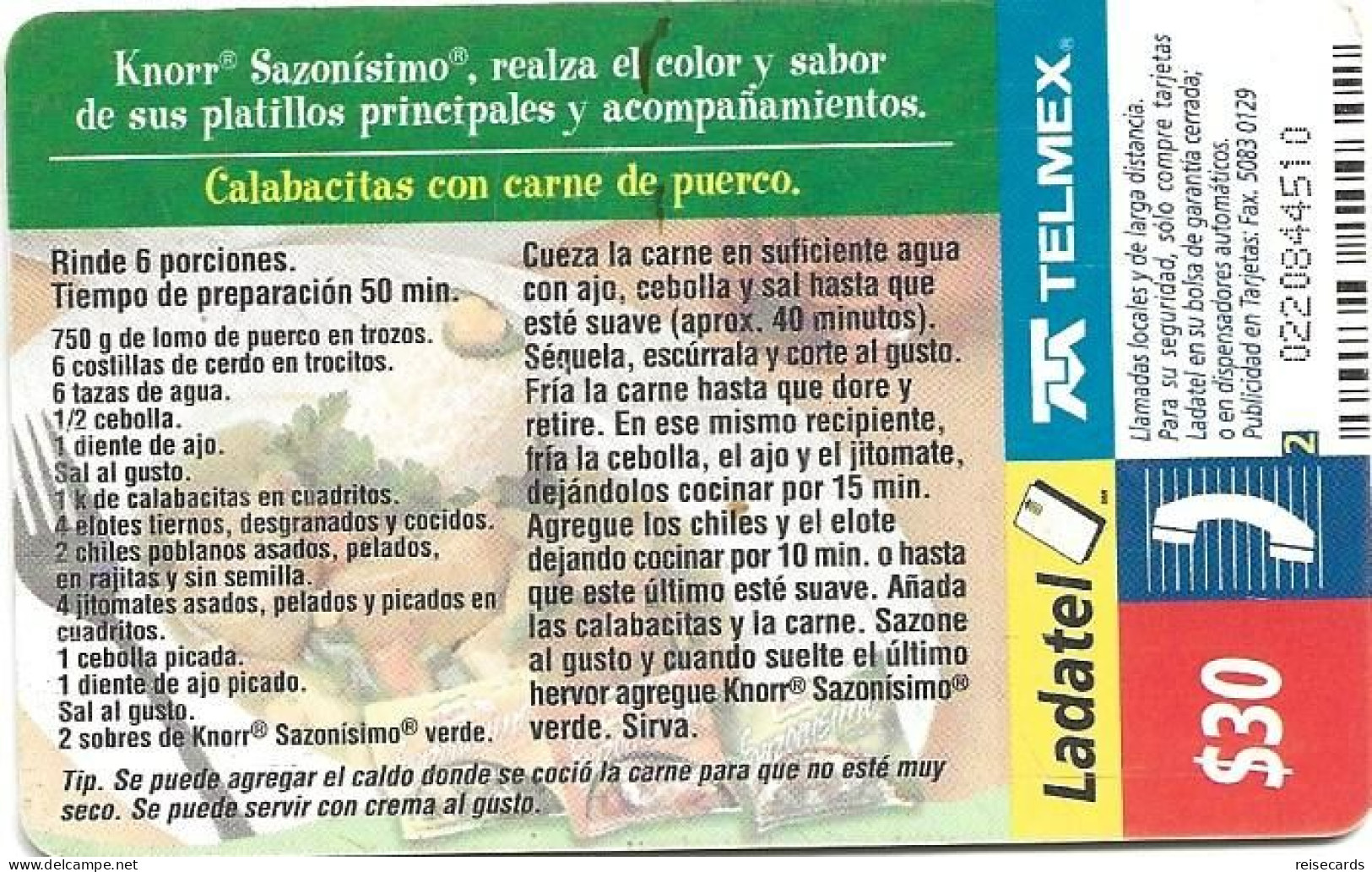 Mexico: Telmex/lLadatel - 2002 Knorr, Sazonisimo - Messico