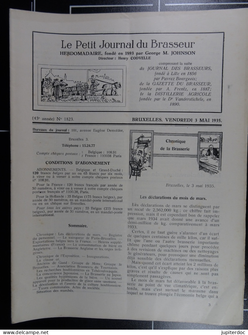 Le Petit Journal Du Brasseur N° 1823 De 1935 Pages 446 à 472 Brasserie Belgique Bières Publicité Matériel Brassage - 1900 - 1949