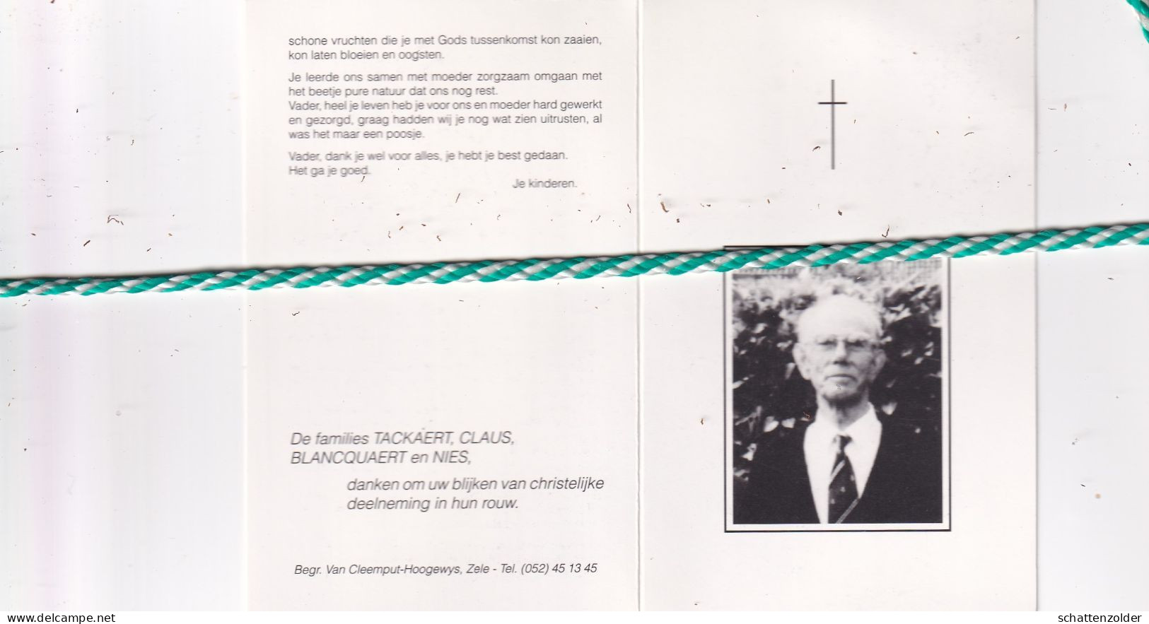 Alfons Tackaert-Claus, Zele 1915, Dendermonde 1996. Foto - Avvisi Di Necrologio