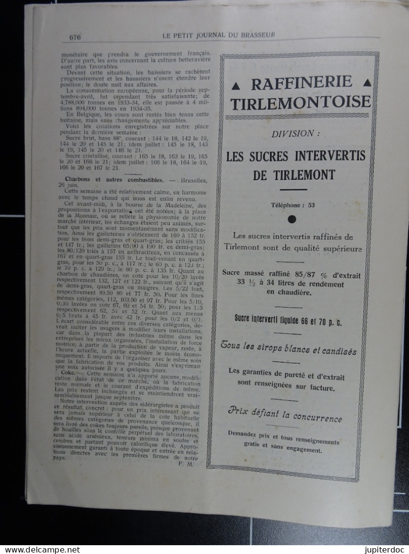 Le Petit Journal Du Brasseur N° 1831 De 1935 Pages 654 à 676 Brasserie Belgique Bières Publicité Matériel Brassage - 1900 - 1949