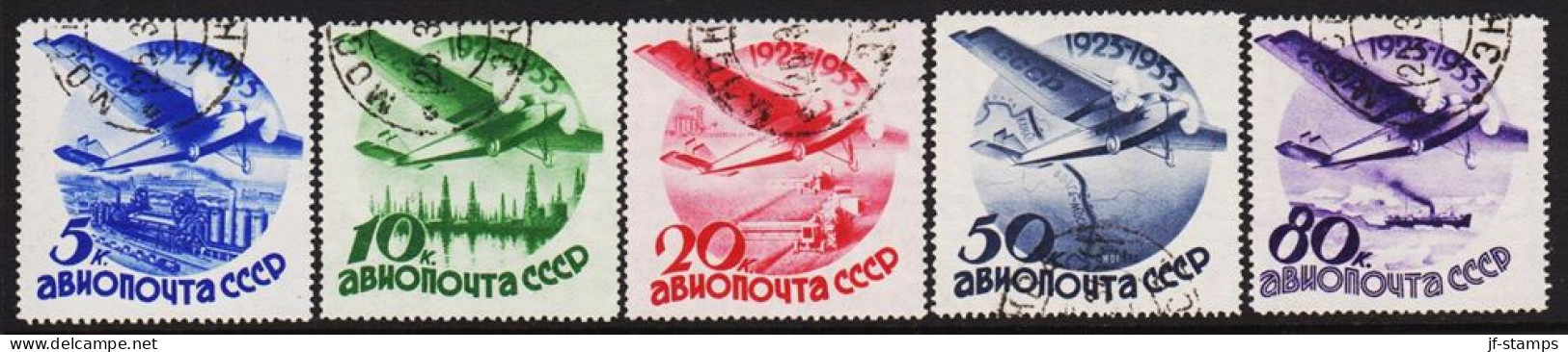 1934. SOVJET. Air Mail With Air Plane Tupolew ANT-9 Motives In Complete Set With 5 Stamp... (Michel 462-467Y) - JF545877 - Gebruikt