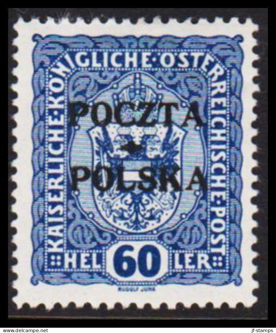 1919. POLSKA. POCZTA POLSKA  / ÖSTERREICH 60 HELLER. Hinged. (Michel 40) - JF545880 - Unused Stamps