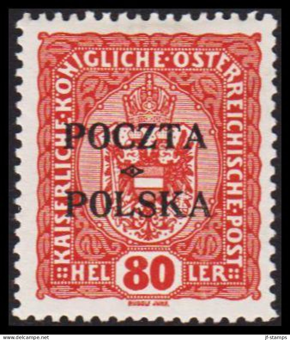 1919. POLSKA. POCZTA POLSKA  / ÖSTERREICH 80 HELLER. Hinged. (Michel 41) - JF545881 - Unused Stamps
