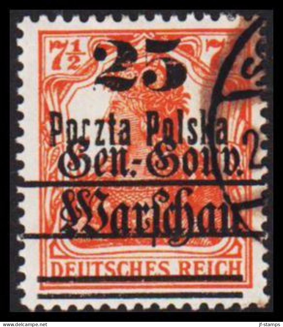 1918. POLSKA. 7½ Pf. Germania Deutsche Post In Polen With Overprint 25 On Poczta Polska.  (Michel 16 ) - JF545883 - Used Stamps