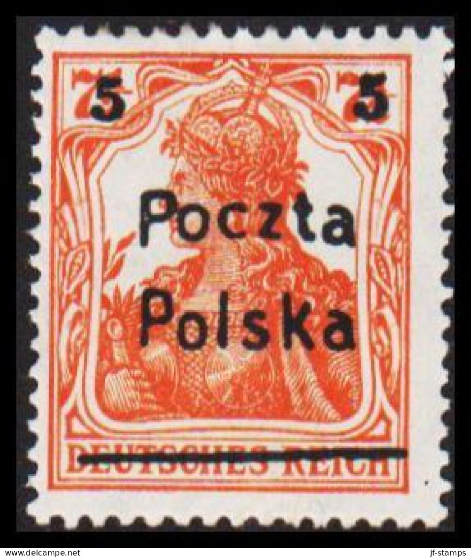 1919. POLSKA. Poczta Polska  5 5 Surcharge On 7½ Pf. Germania Hinged. (Michel 131) - JF545885 - Unused Stamps