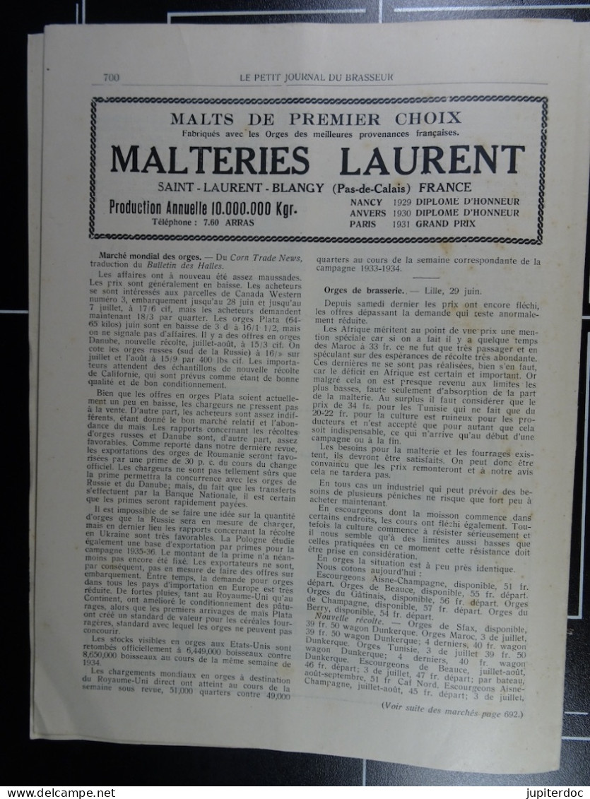 Le Petit Journal Du Brasseur N° 1832 De 1935 Pages 678 à 700 Brasserie Belgique Bières Publicité Matériel Brassage - 1900 - 1949