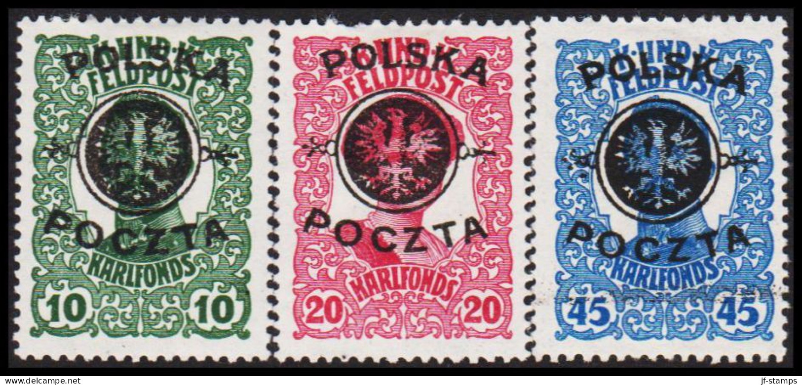 1918. POLSKA. POLSKA POCZTA / K UND K FELDPOST Complete Set Hinged. (Michel 17-19) - JF545887 - Nuevos