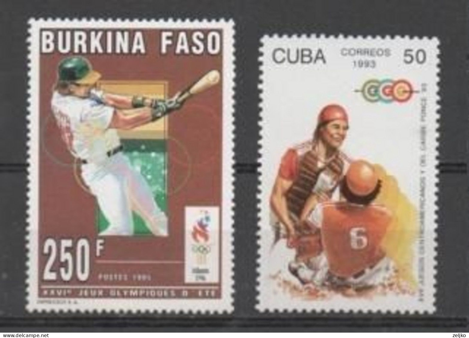 Baseball, MNH, Burkina Faso, Atlanta 1996 And Cuba 1993 - Baseball