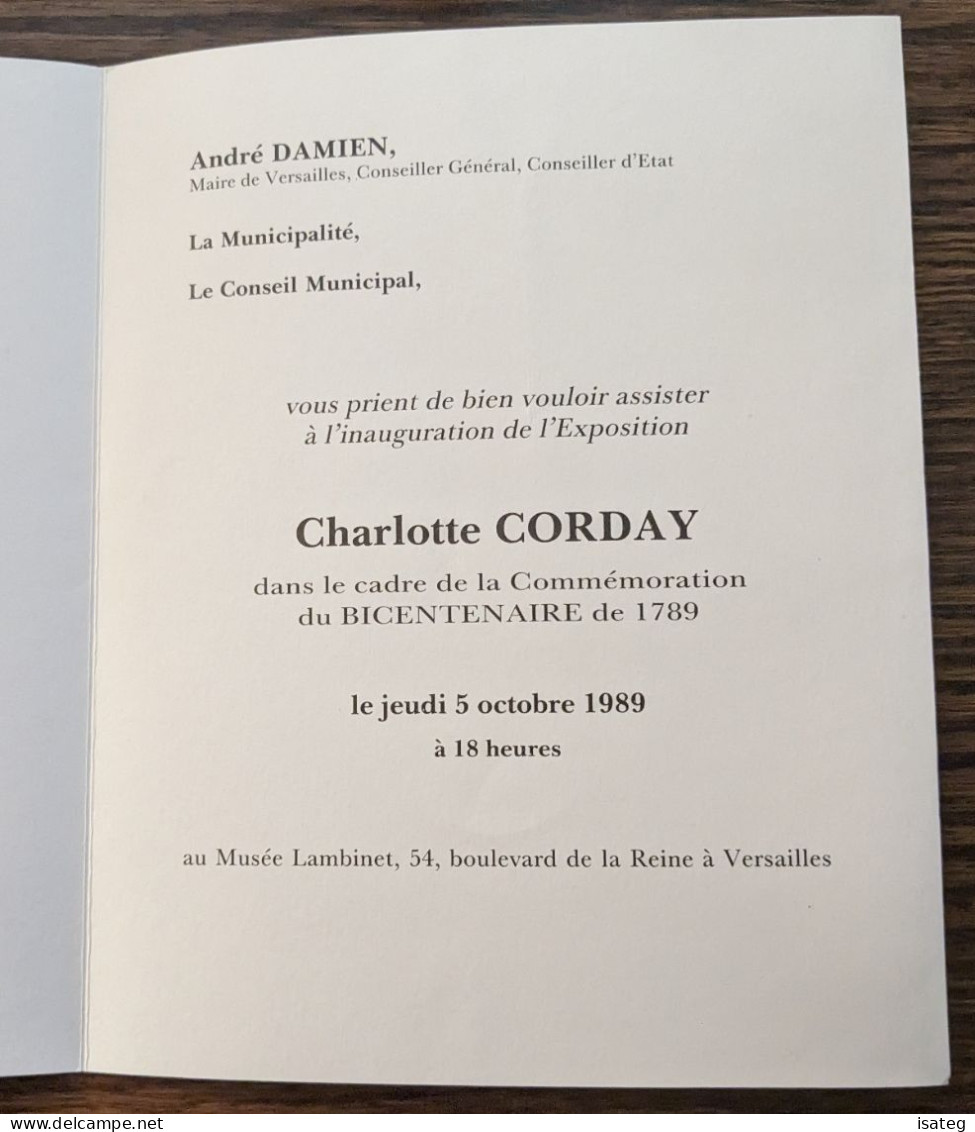Carton D'Inauguration De L'Exposition Charlotte Corday - André Damien Maire De Versailles - Unclassified