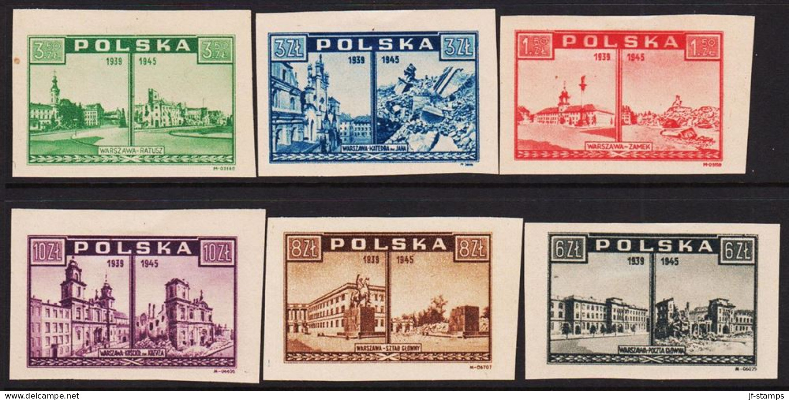 1945. POLSKA. Warszawa Before And After WW2 Complete Set  Hinged.   (Michel 414-419) - JF545923 - Governo Generale