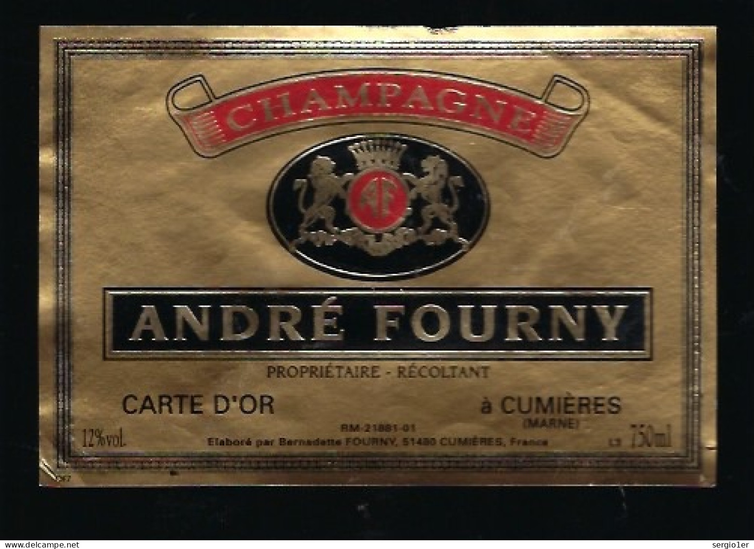 Etiquette Champagne Carte D'Or  André Fourny Cumieres  Marne 51  Avec Collerette - Champagner