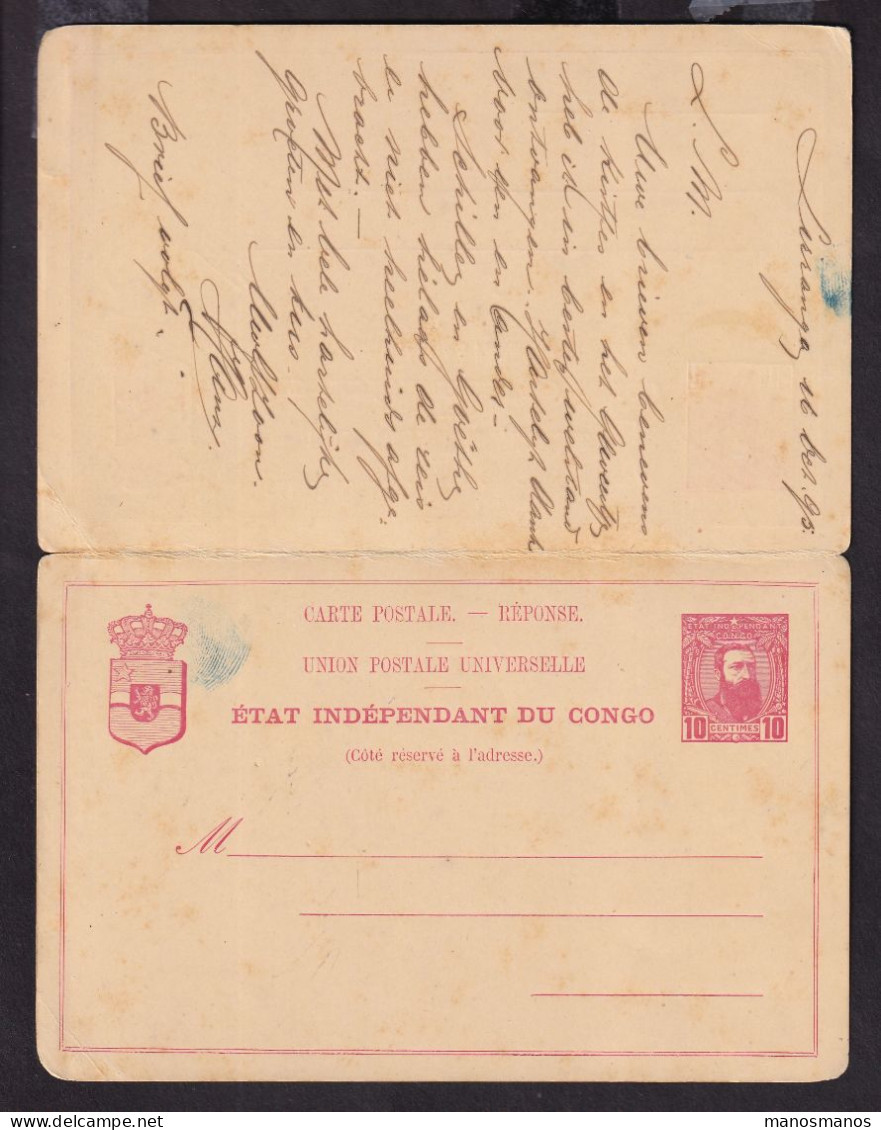 242/41 - CONGO Etat Indépendant - Entier Double De LIRRANGA Via LEOPOLDVILLE 1895 Vers ROTTERDAM - Stamped Stationery